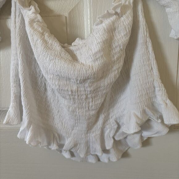 White Ruffled Off-Shoulder Crop Top - Picture 7 of 10